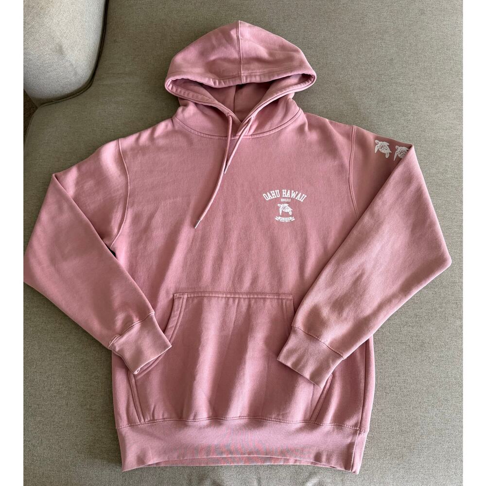 Oahu Hawaii Honolulu Hoodie Aloha Waikiki Beach Mauve Pink Turtle Sleeve Small